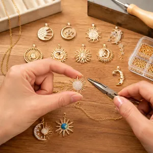 DIY craft sun moon pendant charm gold plated zircon jewelry making detail view accessory