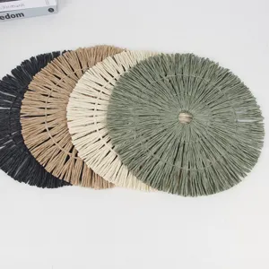 Round paper woven fringe placemat heat insulation pad table decor for dining table