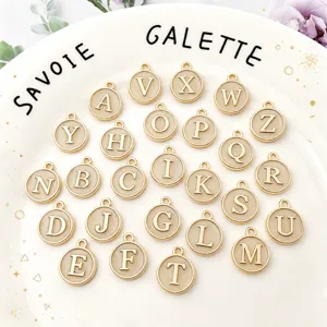 26Pcs Round English Alphabet Charms Zinc Alloy Drip Oil Enamel Double-Sided Initial Pendants For DIY Necklace Bracelet Jewelry Making Accessories