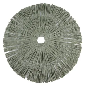 Round woven paper fringe placemat stylish sage green table mat for home decor and dining.