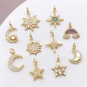 Vergulde zirkonia ster maan zon regenboog bedels voor mooie DIY sieraden accessoires