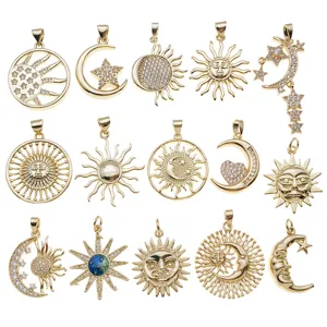 Gold-plated sun moon star zircon pendants DIY jewelry accessories vintage necklace charms