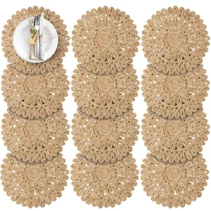 Ronde Maiskolf Schil Geweven Placemat Hittebestendige Tafelmat Bloemvorm Rustieke Stro Onderzetter Voor Bruiloft Kerstmis Eettafel Decoratie