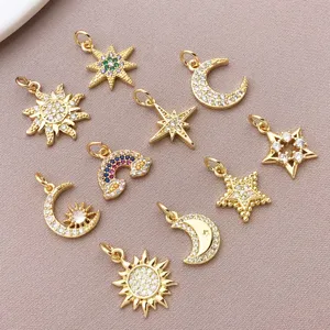 18k vergulde zirkonia ster maan zon regenboog bedels diy sieraden maken details foto