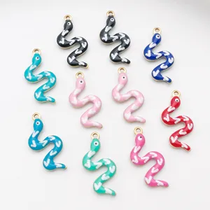 Stainless Steel Enamel Snake Charms Vacuum Plated Gold Colorful S-Shaped Snake Pendant For DIY Earring Necklace Jewelry Making