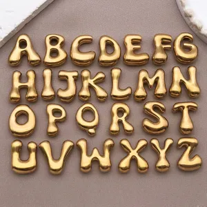Pendentifs alphabet 3D en acier inoxydable plaqué or pour beaux accessoires bijoux DIY