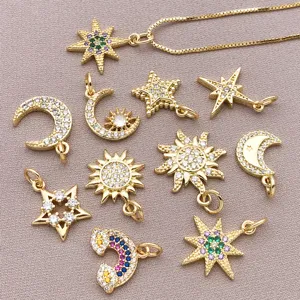 18K Verguld Zirkonia Ster Maan Zon Hanger DIY Sieraden Accessoires Bedels Delen