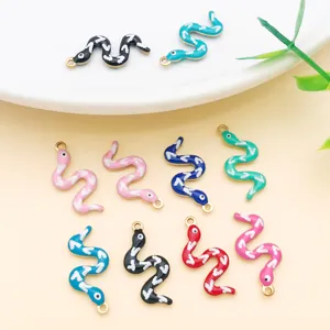 Colorful enamel snake charms, S-shaped metal pendants for DIY earrings and jewelry making.