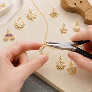 18k verguld messing zirkoon ster maan zon regenboog bedels DIY sieraden maken accessoires
