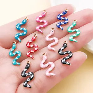 10pcs Colorful S-shaped Snake Pendants Gold Plated Stainless Steel DIY Jewelry Making