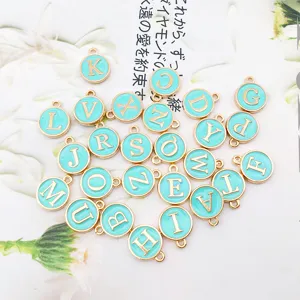 Green Enamel Double-Sided Letter Charms DIY Jewelry Making Accessories For Keychains