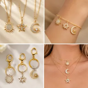Vergulde zon maan ster zirkoon hangers DIY sieraden accessoires voor handgemaakt werk.