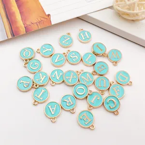 DIY enamel green double-sided letter zinc alloy charm pendant details for bracelet keychain.