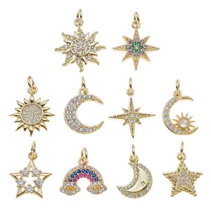 Vergulde zirkonia zon maan ster regenboog bedels diy sieraden maken accessoires hanger