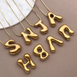 Pendentif lettre bulle gonflée plaqué or en acier inoxydable collier bijou accessoire détail.