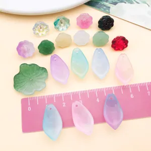 Gradient glass lotus flower pendant bead DIY jewelry making accessories for handmade craft project.