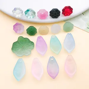 Gradient glass lotus beads pendant DIY jewelry making accessories colorful flower charms set