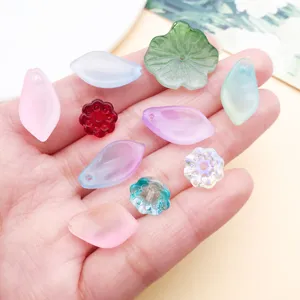 Gradient Glass Petal Lotus Leaf Pendant DIY Jewelry Beads Craft Hairpin Accessories