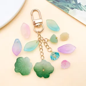 Gradient glass lotus leaf beads and pendant for DIY jewelry making and crafting accessories.