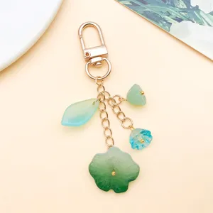 Detailed view of the gradient glazed lotus and leaf pendant charms, perfect for DIY jewelry crafting.