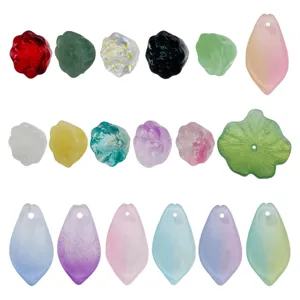Gradient glass lotus seed and leaf pendants DIY jewelry making beads accessories