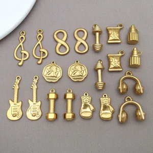 Vakuumgalvanisiert Edelstahl Gold Gitarre Musiknote Kopfhörer Hantel Lippenstift Engel Anhänger Für DIY Schmuckherstellung Armband Komponenten