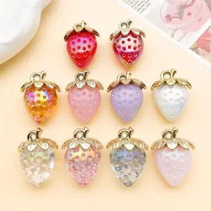 Acrylic Resin 3D Strawberry Fruit Charms For DIY Jewelry Making Findings Accessories Vintage Fruit Pendants For Necklace