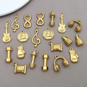 Goldener Edelstahl Gitarre Kopfhörer Musiknote Hantel Anhänger für DIY Schmuck Zubehör