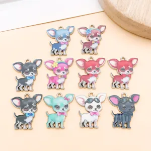 Leuke cartoon chihuahua legering DIY sieraden hangers, 8 kleurrijke emaille bedels voor armbanden.