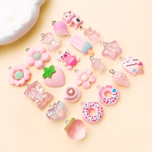Roze hars bedels schattige beren aardbei snoep DIY sieraden maken accessoires voor handwerk