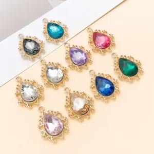 9 Farben Tropfen Glas Edelstein Hohl Anhänger DIY Schmuck Zubehör Halskette Armband Teile.