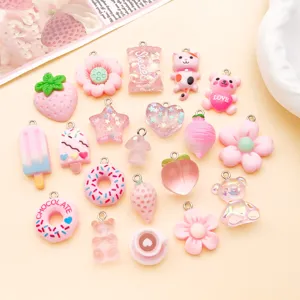 Roze hars bedels DIY sieraden hangers schattige beren aardbei snoep set voor diy