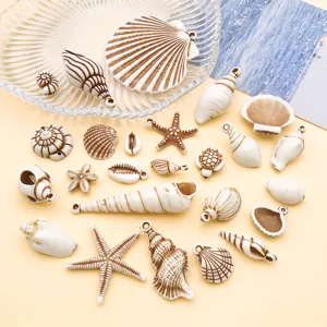 Acrylic white brown sea shell starfish charms DIY jewelry making accessories pendant sets.