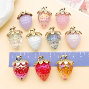 Colorful 3D acrylic resin strawberry charms pendants for DIY necklaces, bracelets and earrings.