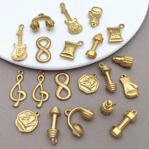 Edelstahl goldene DIY Schmuckanhaenger Details, Gitarre und Hantel Charms fuer Armband.