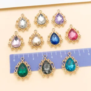 9 farbige Glas Tropfen Anhänger mit hohler Spitze für DIY Schmuck Zubehör Basteln