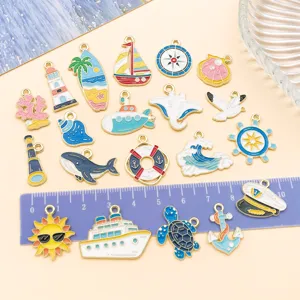 Maritimes Emaille Charms Set, Ozean Tiere Schiff Anhaenger fuer DIY Schuesselanh. Schmuck Details