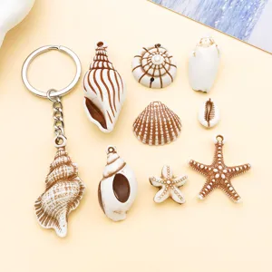 Acrylic white brown seashell starfish DIY jewelry pendant charms accessories detail view.