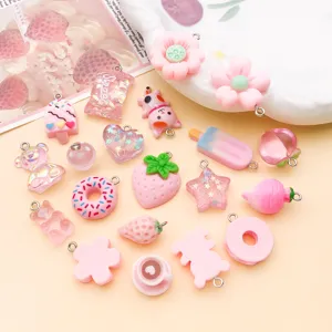 Roze hars DIY sieraden bedels set schattige beren aardbei donut ijsje hangers 20st