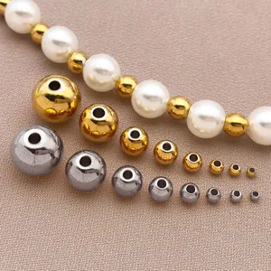 Perles d'Espacement Solides en Acier Inoxydable pour la Fabrication de Bijoux DIY Bracelet Collier Perles en Métal Rondes Couleur Or Acier