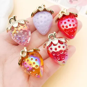 Acrylic resin strawberry charms colorful DIY pendants for handmade necklace bracelet keychain