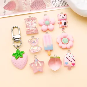 Roze hars DIY bedels schattige aardbei beren snoep hanger sieraden maken accessoires