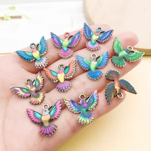 Colorful hummingbird metal charms, enamel alloy pendants for DIY necklaces, bracelets, earrings.