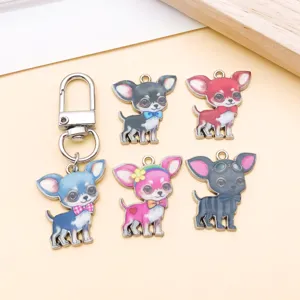 Schattige cartoon Chihuahua emaille metalen bedels set voor DIY sieraden maken en armbanden.