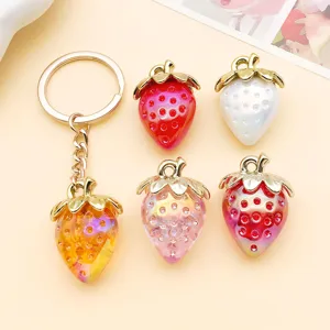Acrylic 3D strawberry pendant keychains colorful DIY jewelry accessories cute fruit charms for necklace