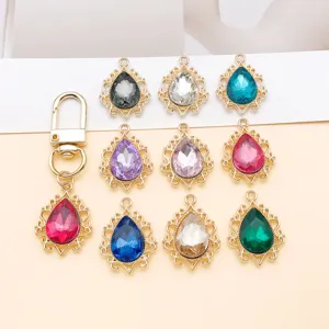 Mischung 9 Farben Tropfen Glas Edelstein Anhänger hohle Spitze Metall DIY Schmuckzubehör