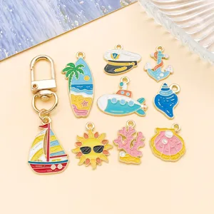 Emaille Ozean Anhänger Set mit Segelboot Anker Muschel für DIY Schmuck und Schlüsselanhänger.