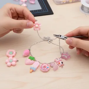 DIY roze hars bedel armband maak set schattige voedsel dier hangers handgemaakte sieraden