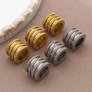 Edler Edelstahl Großloch Röhrchen Perle Spacer DIY Schmuck Zubehör Detailansicht mit sehr feiner Textur.