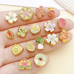 Chinese style enamel gold spacer beads for DIY handmade jewelry making accessories